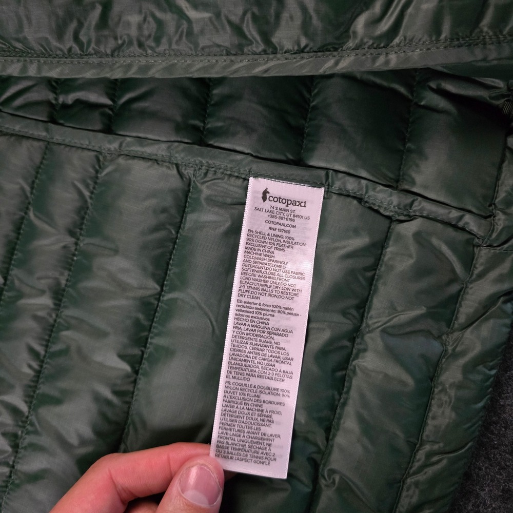 Cotopaxi Green Fuego Down Hooded Jacket Cargo Stripes 800 FP Colorblock Womens S - Picture 13 of 16